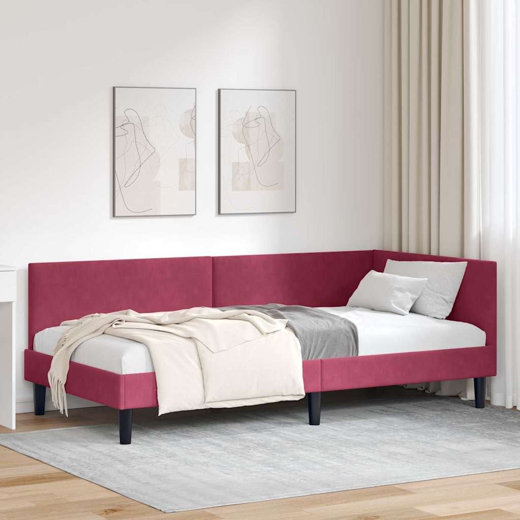 Vidaxl hoekbedframe wijnrood 90 x 190 cm fluweel
