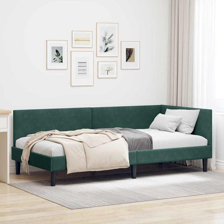 Vidaxl hoekbedframe donkergroen 90 x 200 cm fluweel