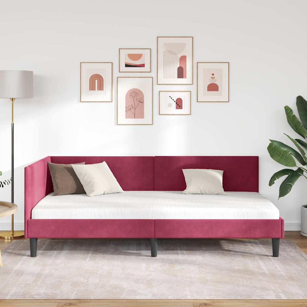 Vidaxl hoekbedframe wijnrood 90 x 200 cm fluweel