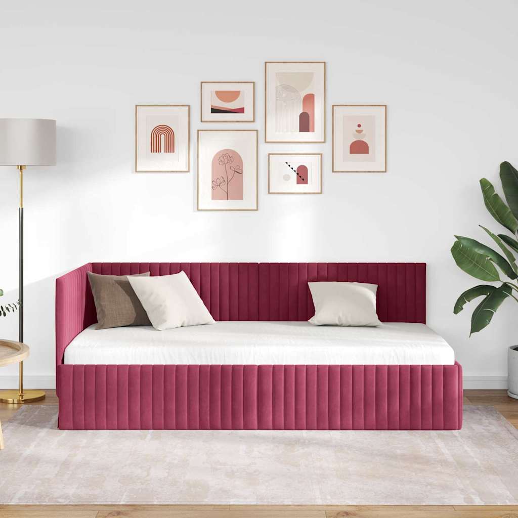 Vidaxl hoekbedframe wijnrood 90 x 190 cm fluweel