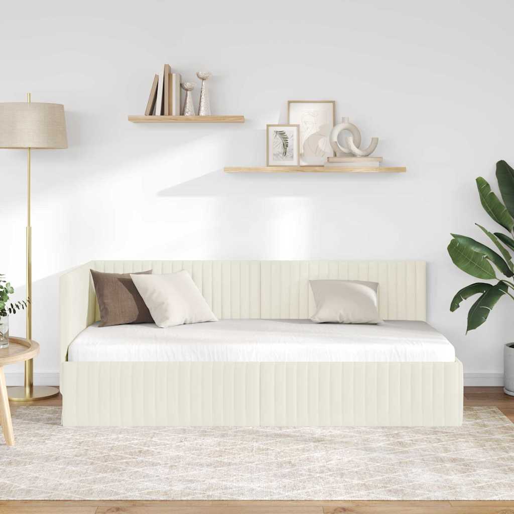 Vidaxl hoekbedframe crème 90 x 190 cm fluweel