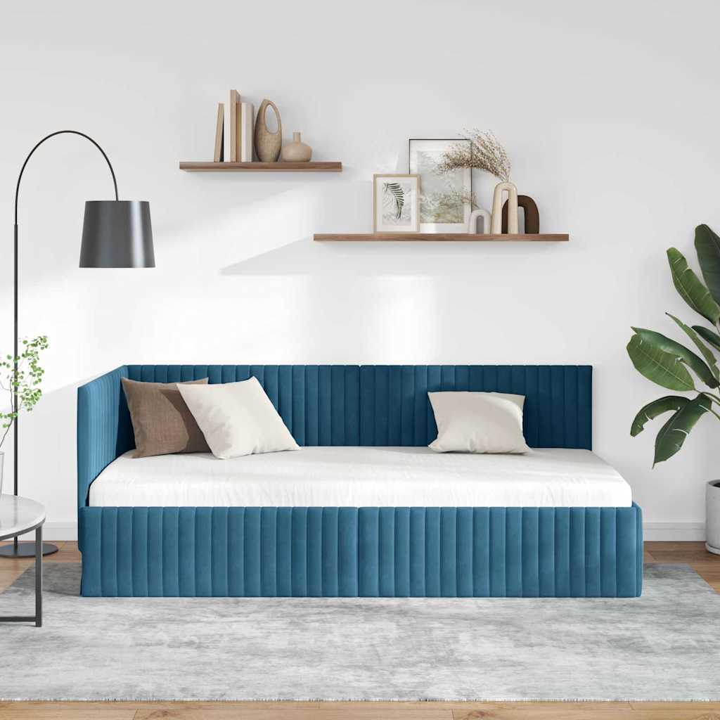 Vidaxl hoekbedframe blauw 90 x 200 cm fluweel