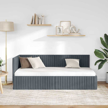 Vidaxl hoekbedframe donkergrijs 90 x 200 cm fluweel