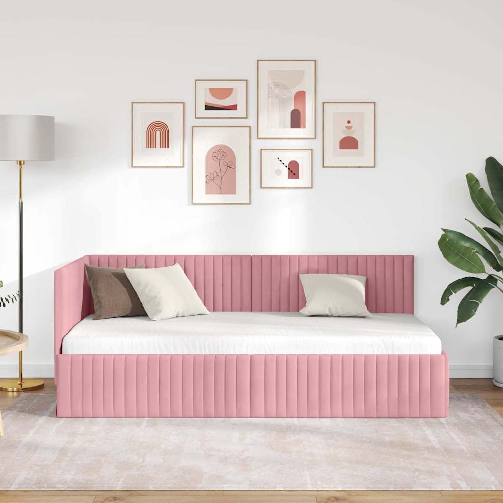 Vidaxl hoekbedframe roze 90 x 200 cm fluweel