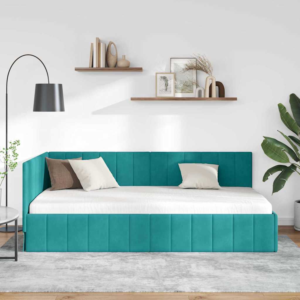 Vidaxl hoekbedframe turquoise 90 x 190 cm fluweel