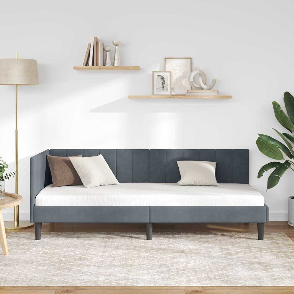 Vidaxl hoekbedframe donkergrijs 80 x 200 cm fluweel