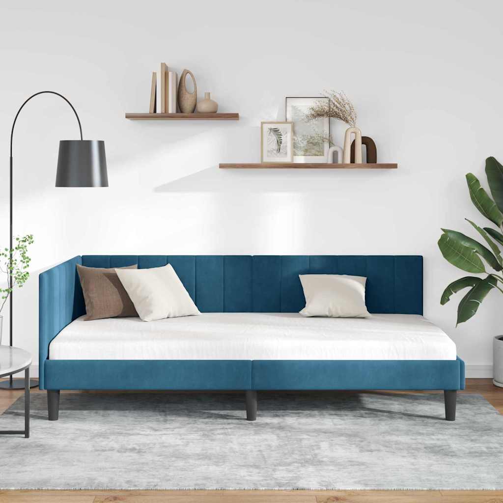Vidaxl hoekbedframe blauw 90 x 190 cm fluweel