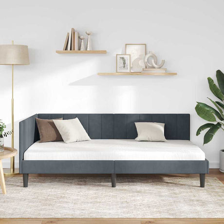 Vidaxl hoekbedframe donkergrijs 90 x 190 cm fluweel