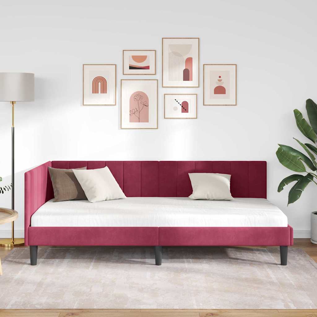 Vidaxl hoekbedframe wijnrood 90 x 190 cm fluweel