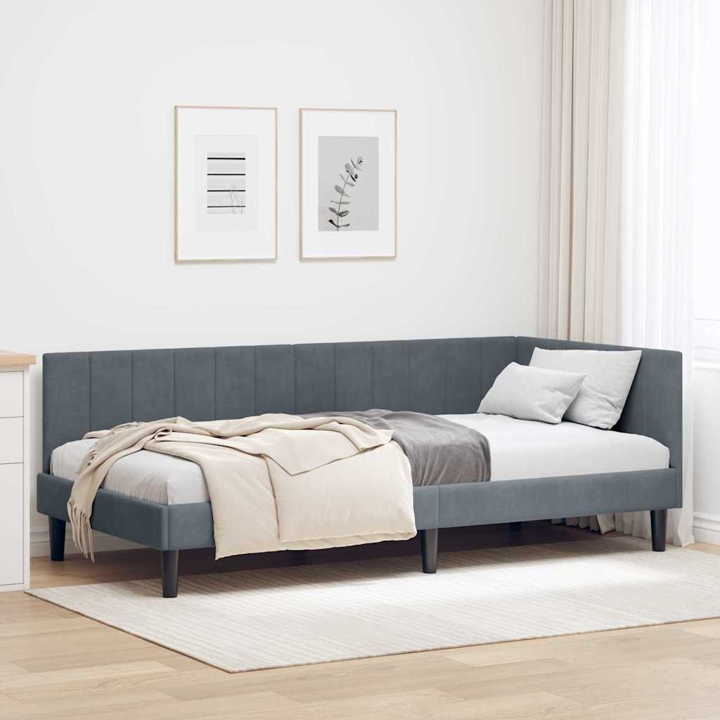 Vidaxl hoekbedframe donkergrijs 100 x 200 cm fluweel