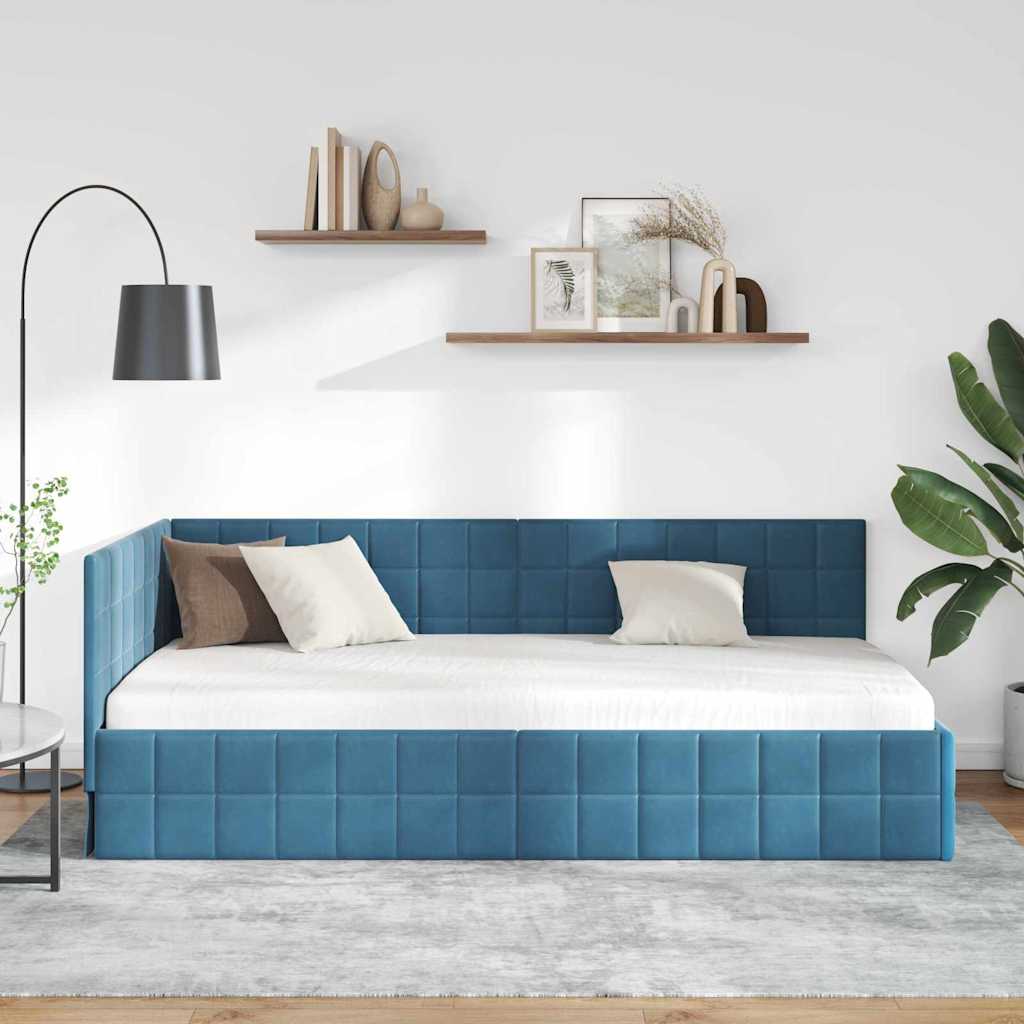 Vidaxl hoekbedframe met hoofdeinde blauw 90 cm x 190 cm fluweel