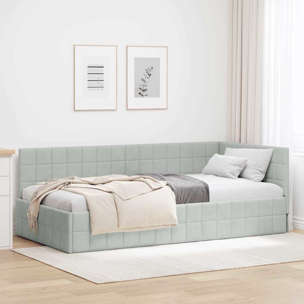 Vidaxl hoekbedframe lichtgrijs 90 x 190 cm fluweel