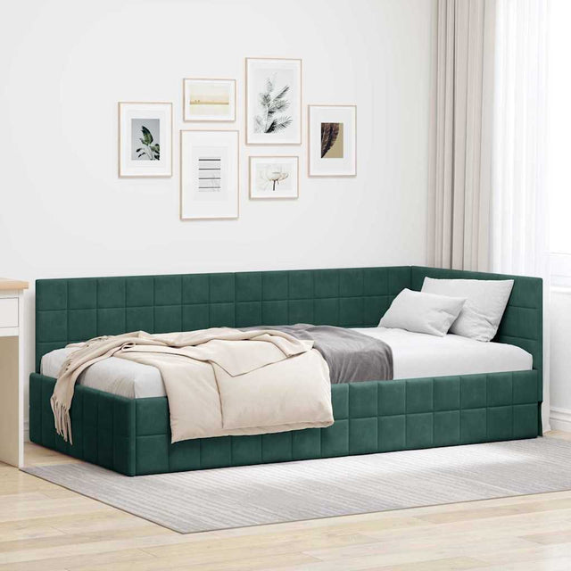 Vidaxl hoekbedframe donkergroen 90 x 190 cm fluweel