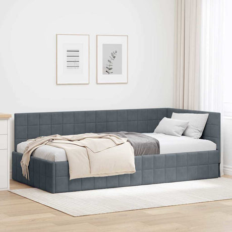 Vidaxl hoekbedframe donkergrijs 90 x 200 cm fluweel