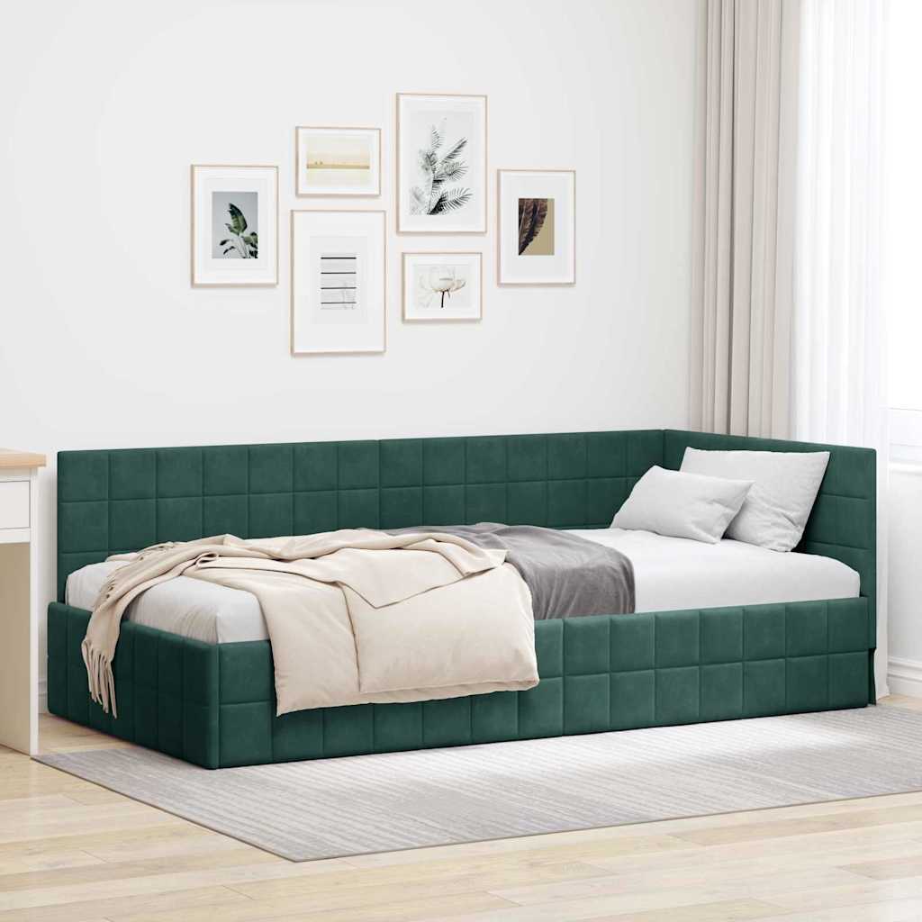 Vidaxl hoekbedframe donkergroen 90 x 200 cm fluweel