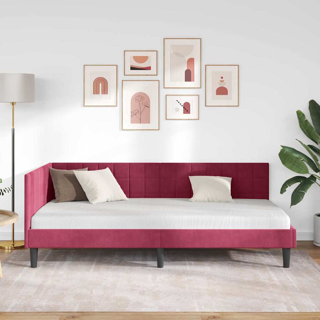 Vidaxl hoekbedframe wijnrood 90 x 190 cm fluweel