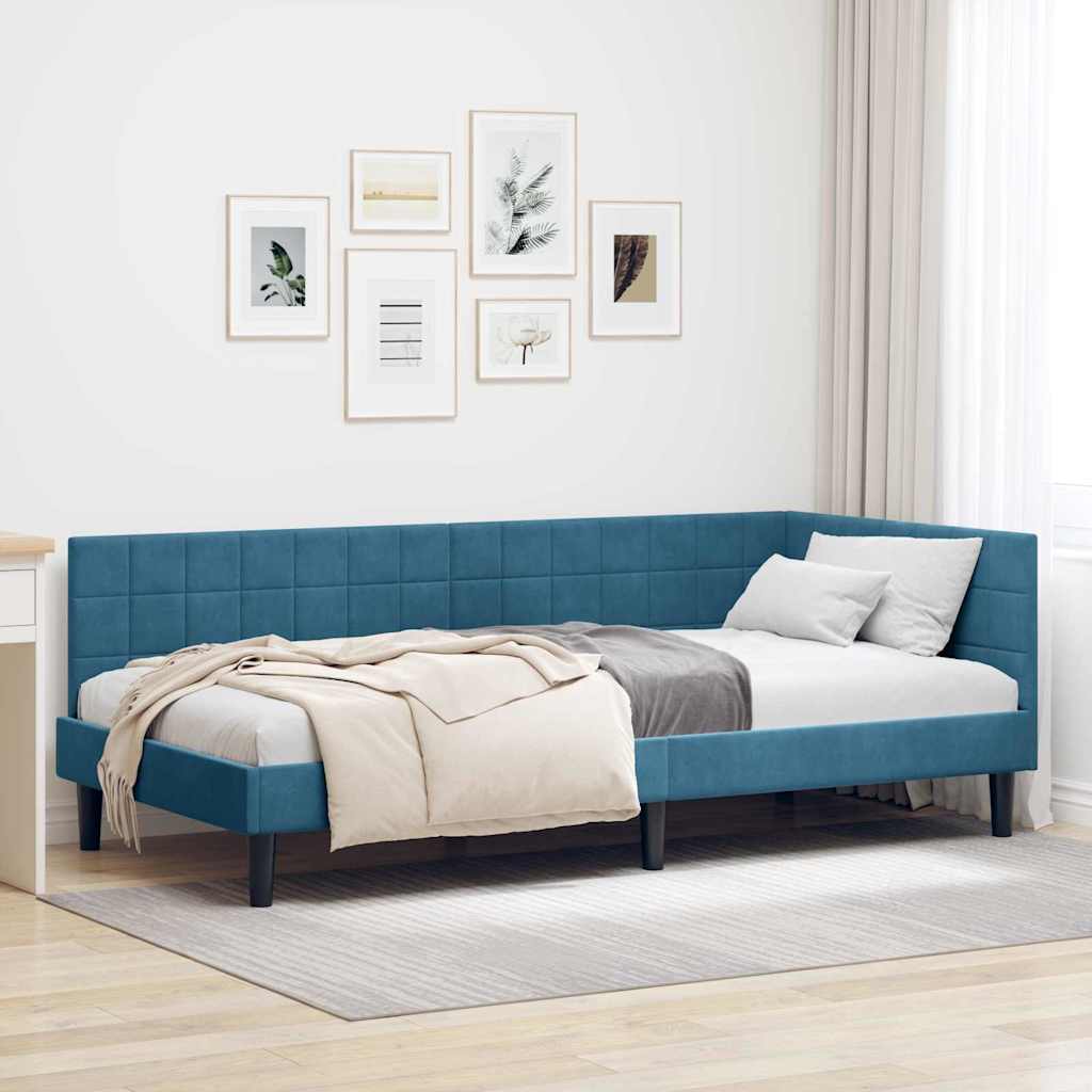 Vidaxl hoekbedframe blauw 90 x 200 cm fluweel