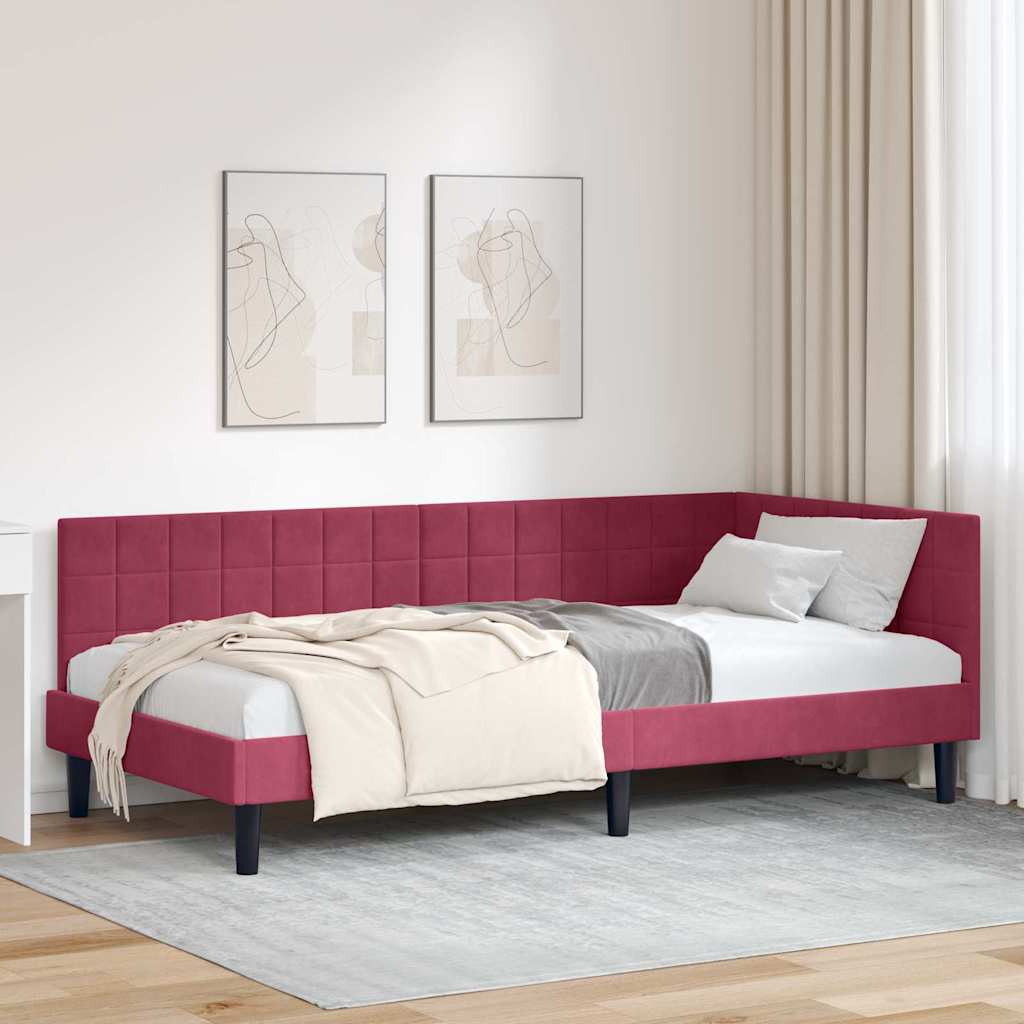 Vidaxl hoekbedframe wijnrood 90 x 200 cm fluweel