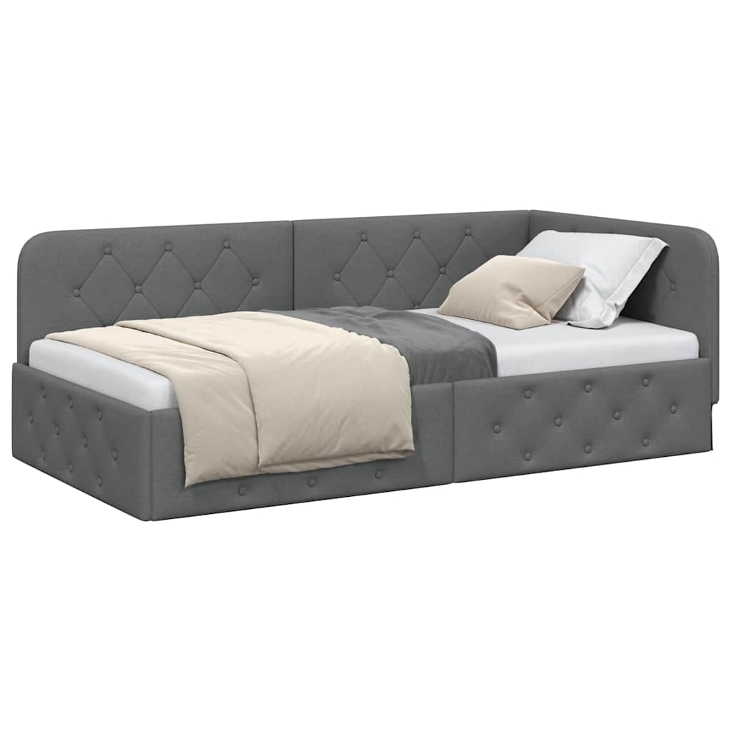 Vidaxl hoekbedframe donkergrijs 90 x 190 cm stof