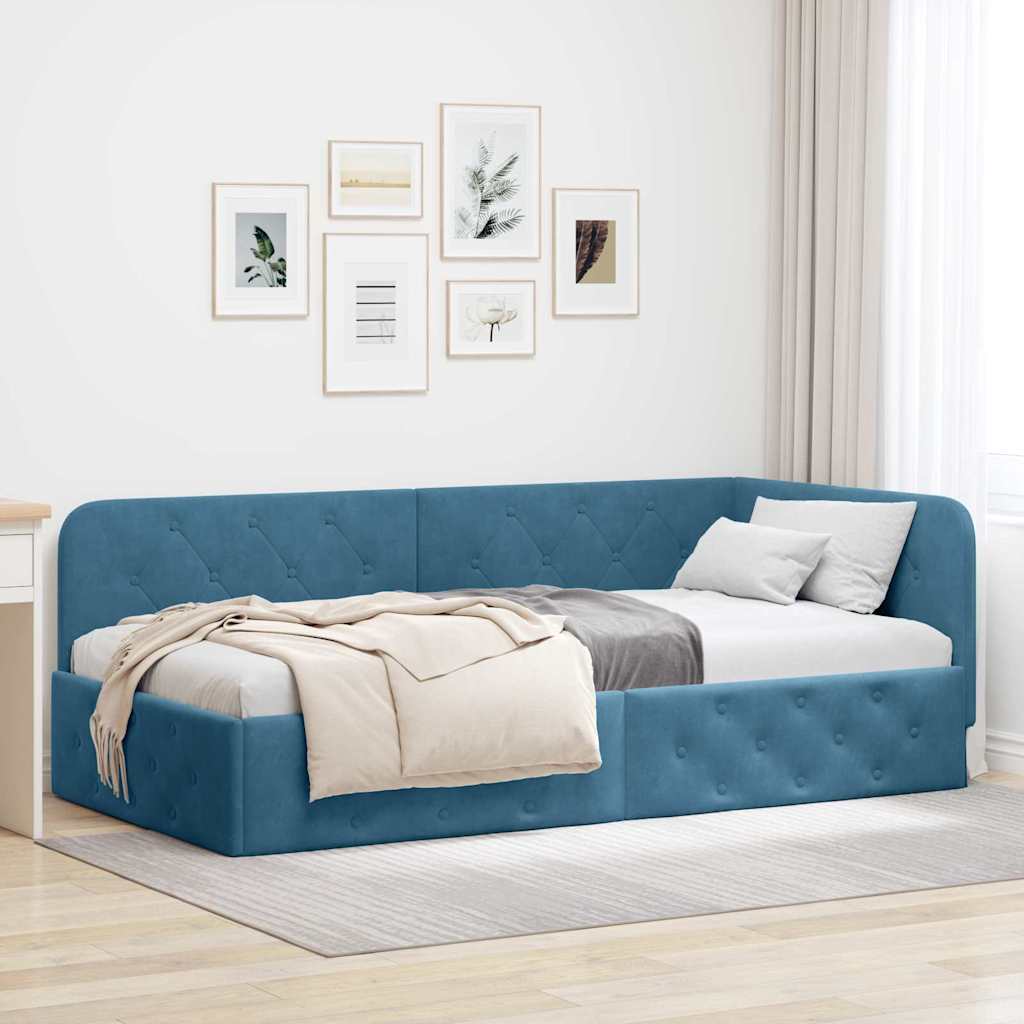 Vidaxl hoekbedframe blauw 90 x 200 cm fluweel