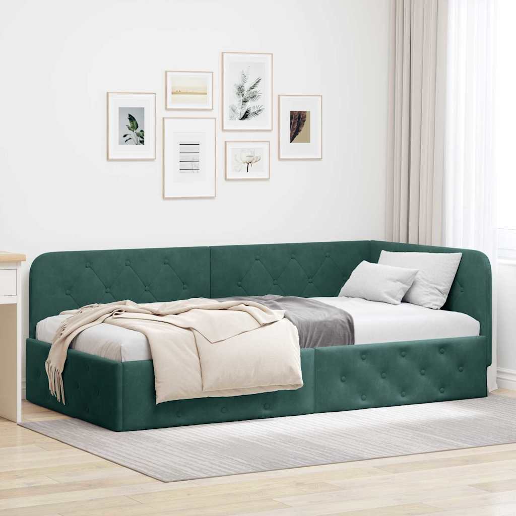 Vidaxl hoekbedframe donkergroen 90 x 200 cm fluweel