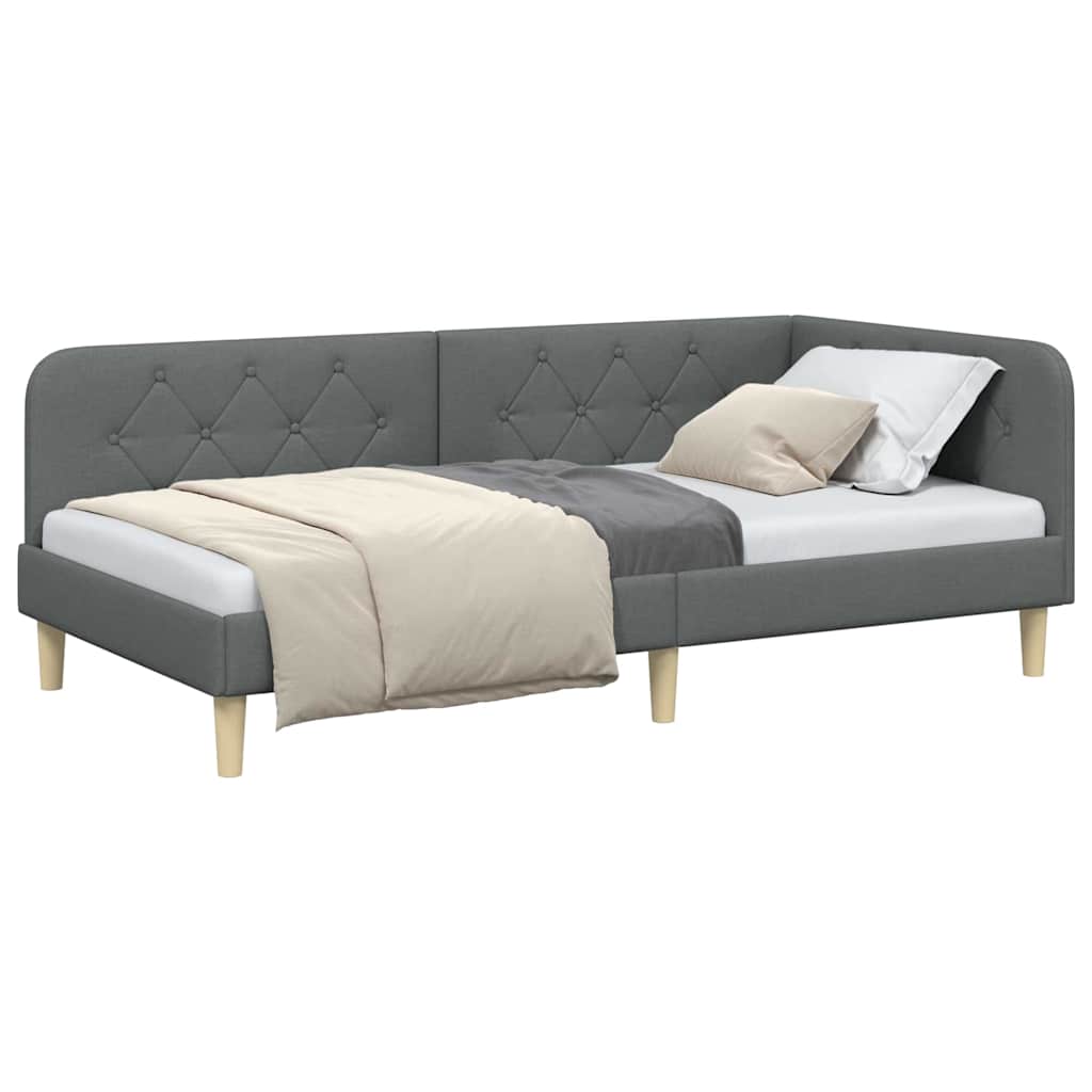 Vidaxl hoekbedframe donkergrijs 90 x 190 cm stof