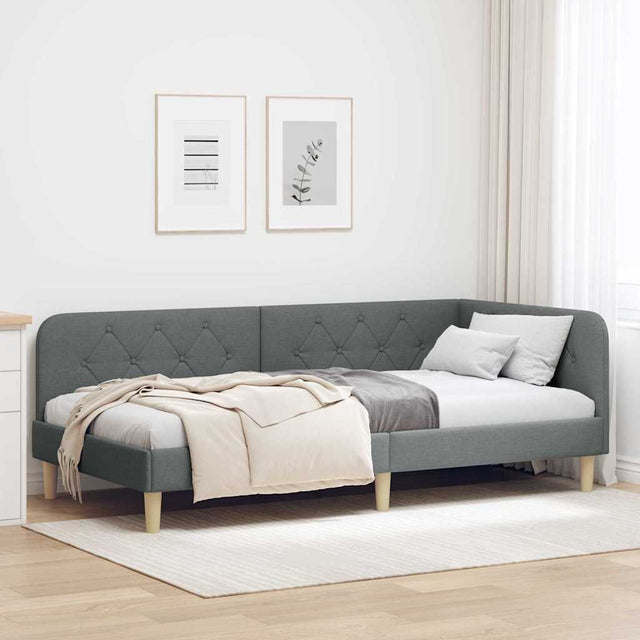 Vidaxl hoekbedframe donkergrijs 100 x 200 cm stof