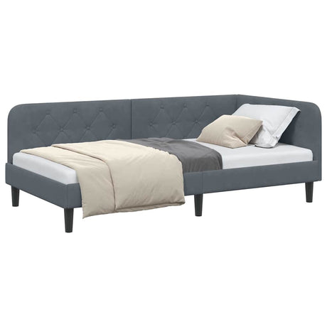 Vidaxl hoekbedframe donkergrijs 90 x 190 cm fluweel