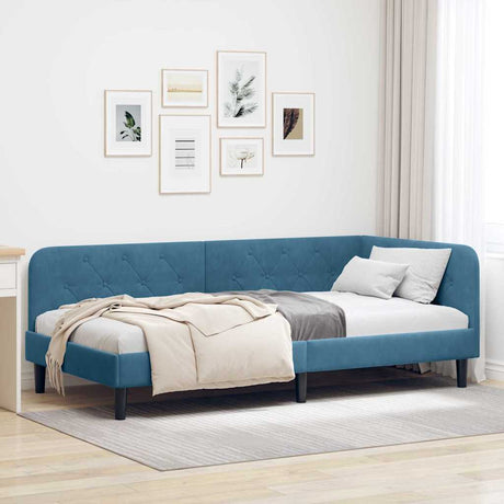 Vidaxl hoekbedframe blauw 90 x 200 cm fluweel