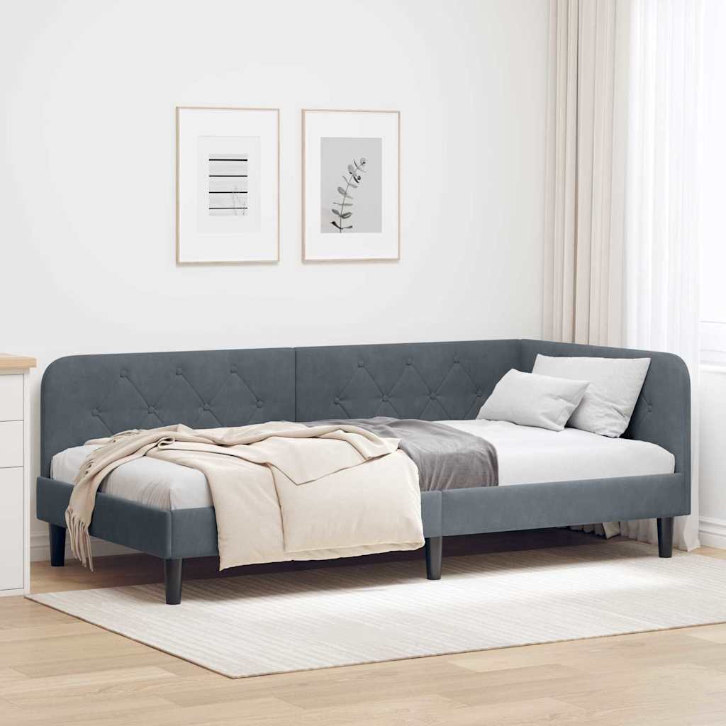 Vidaxl hoekbedframe donkergrijs 100 x 200 cm fluweel