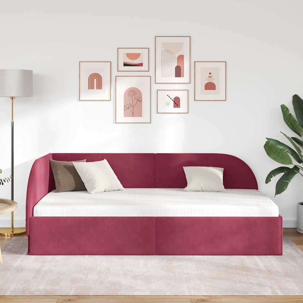 Vidaxl hoekbedframe wijnrood 90 x 200 cm fluweel