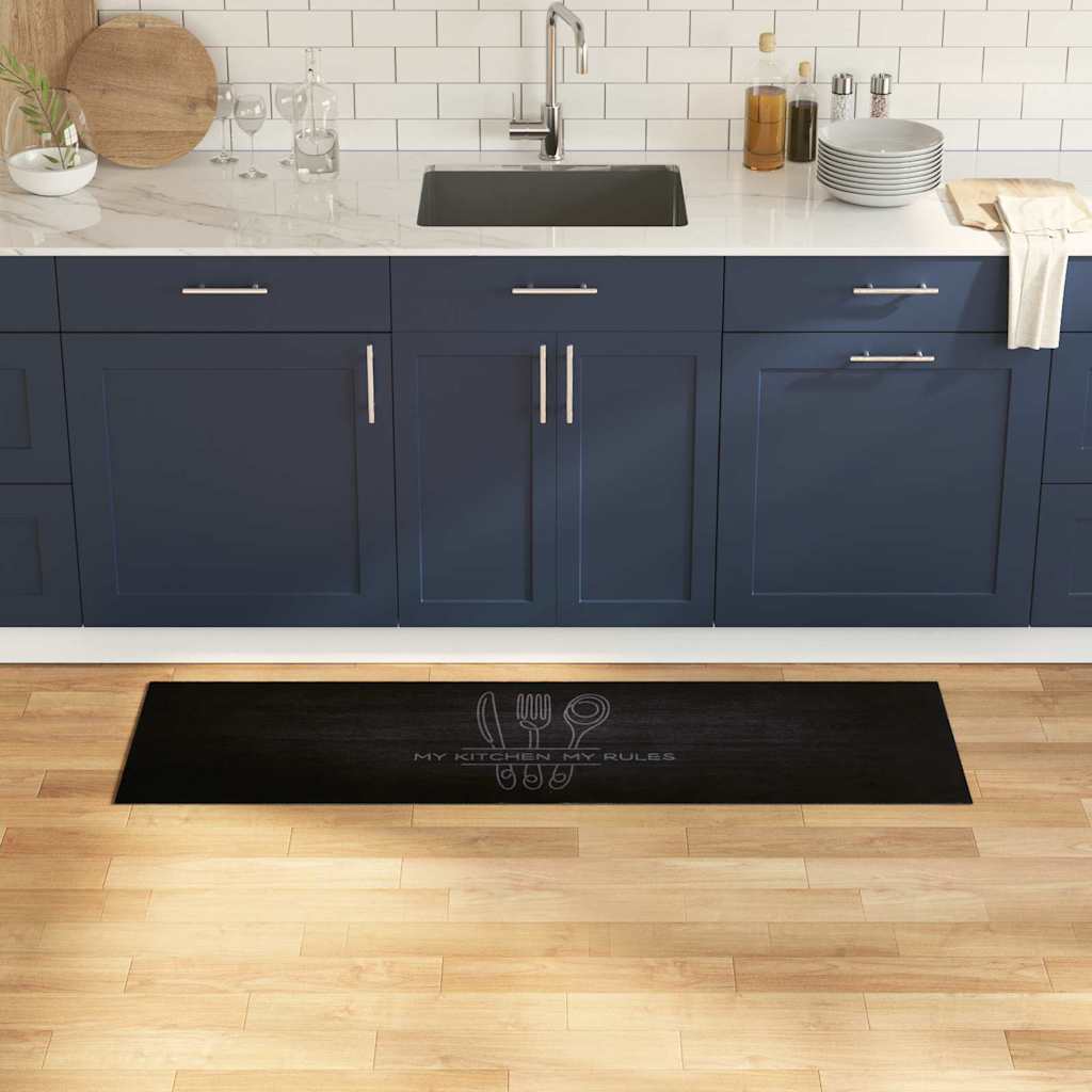 Vidaxl keuken vloerkleed zwart 150 x 45 cm 100% polyamide wasbaar