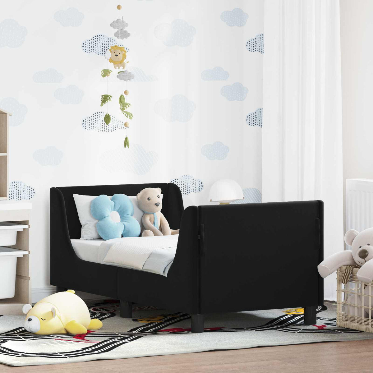 Vidaxl peuterbedframe met hoofdbord zwart 70 x 140 cm fluweel