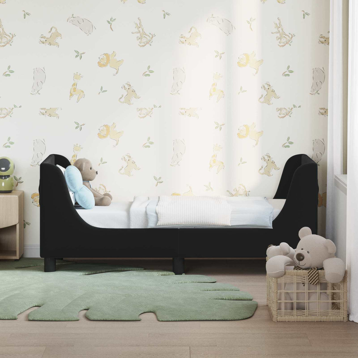 Vidaxl peuterbedframe met hoofdbord zwart 70 x 140 cm fluweel