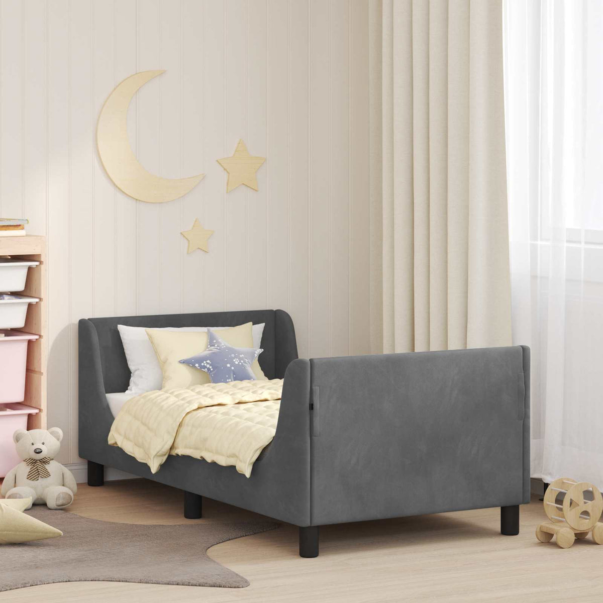 Vidaxl bedframe voor kinderen met hoofdbord donkergrijs 80 x 160 cm