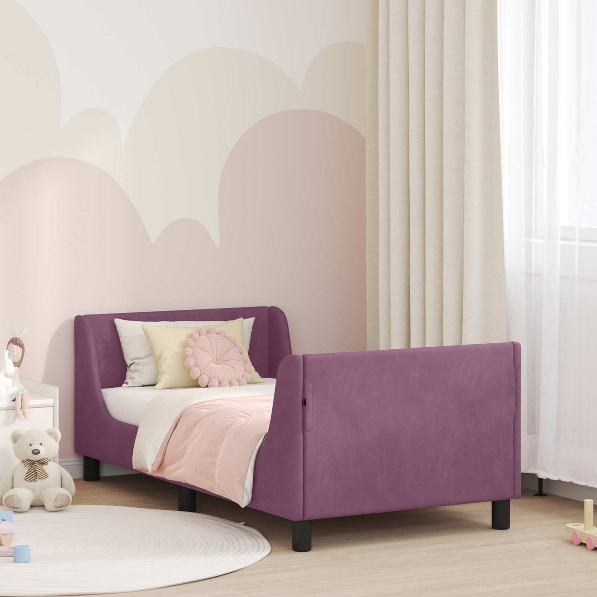 Vidaxl bedframe voor kinderen met hoofdbord paars 80 x 160 cm fluweel