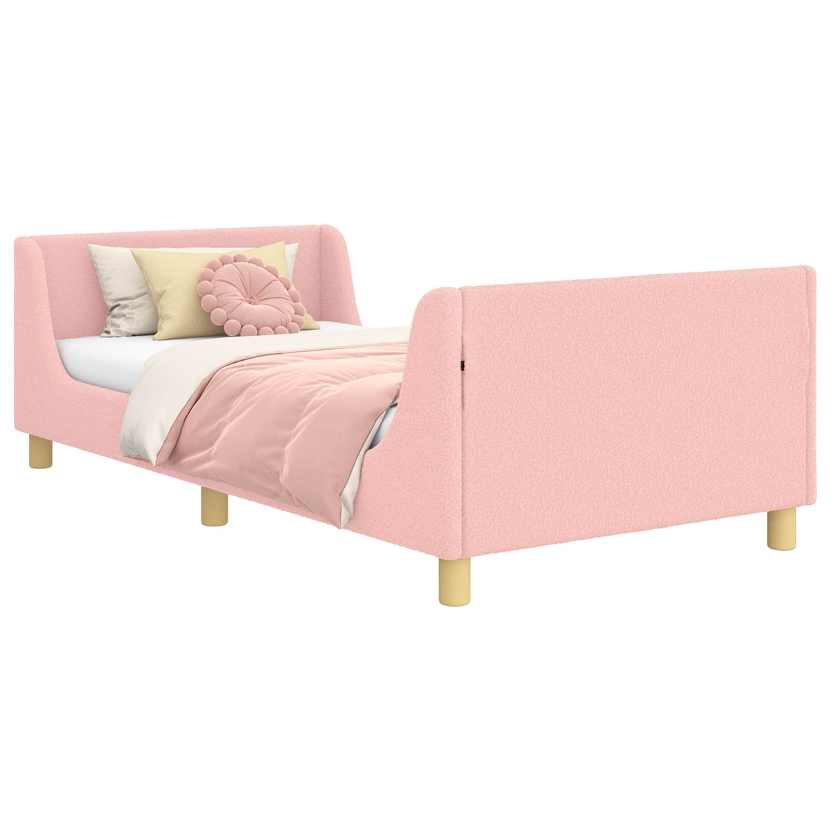 Vidaxl bedframe voor kinderen met hoofdbord roze 90 x 190 cm bouclé