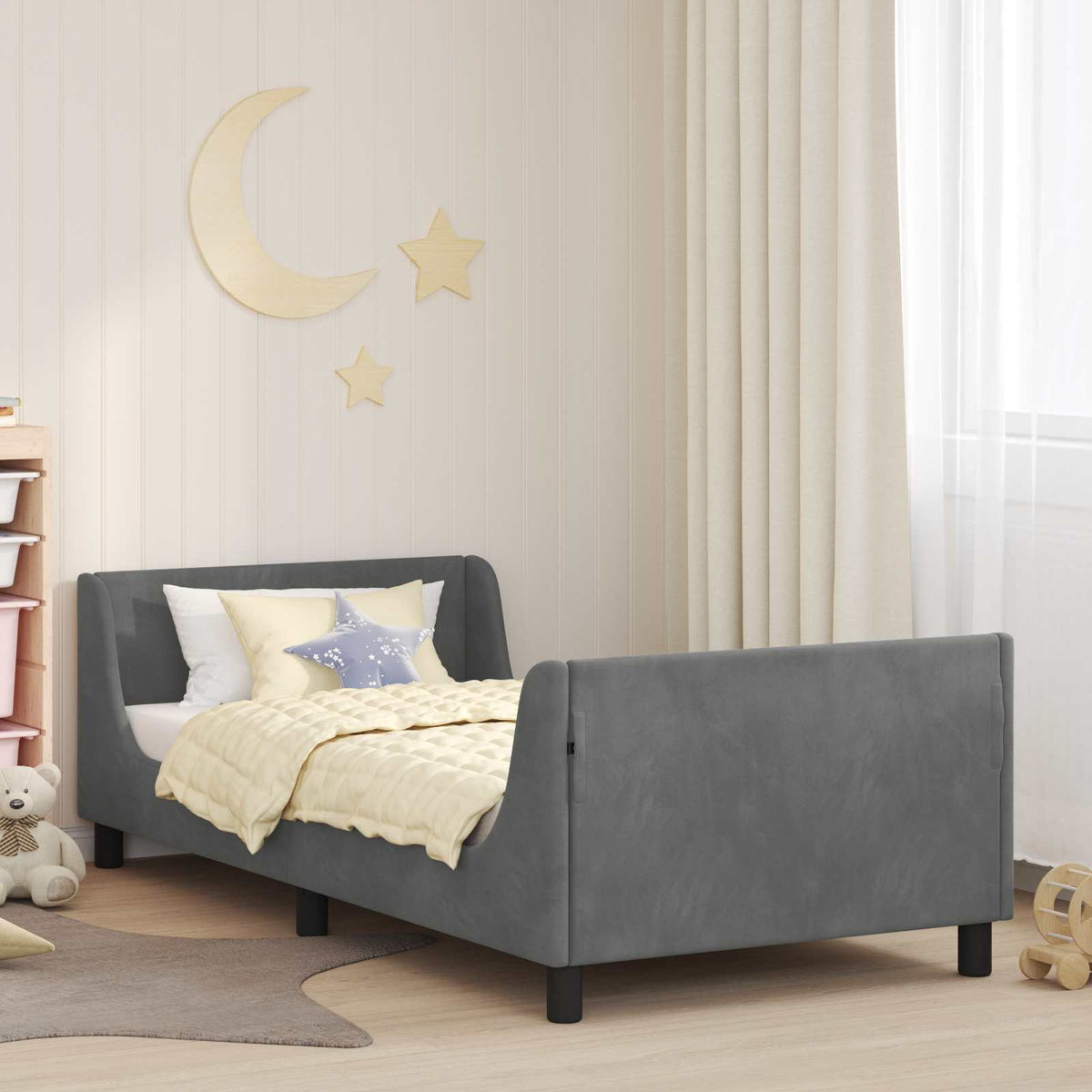 Vidaxl bedframe voor kinderen met hoofdbord donkergrijs 90 x 190 cm