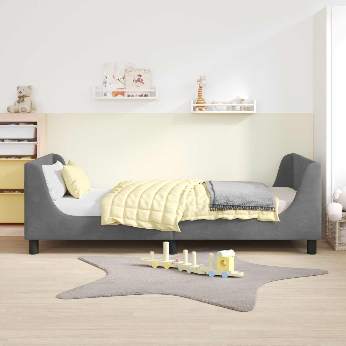 Vidaxl bedframe voor kinderen met hoofdbord donkergrijs 90 x 190 cm