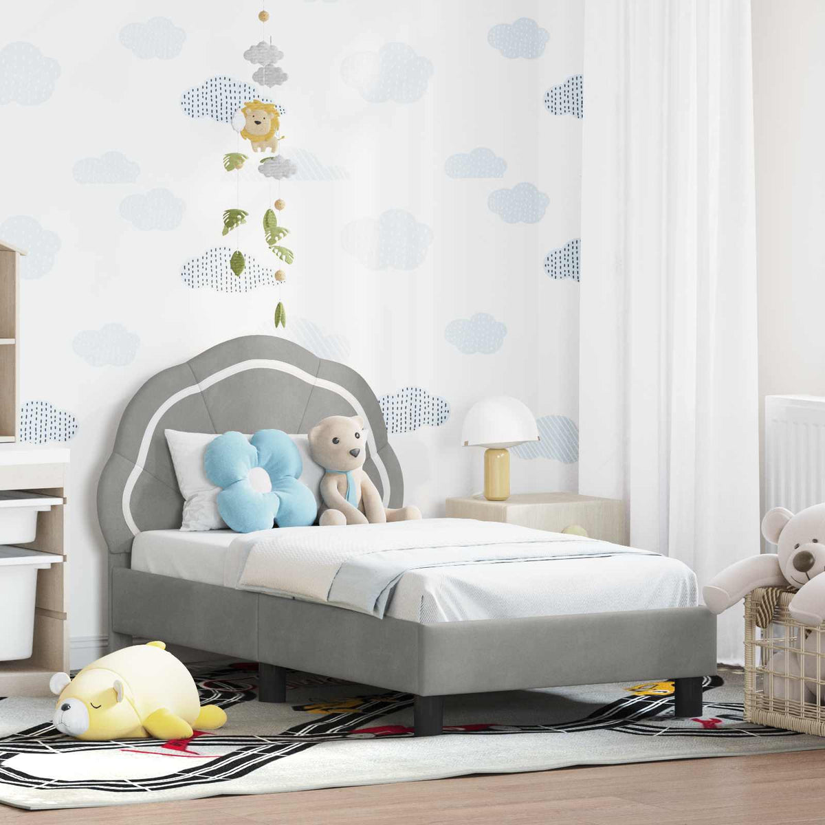 Vidaxl peuterbedframe met hoofdbord lichtgrijs 70 x 140 cm fluweel