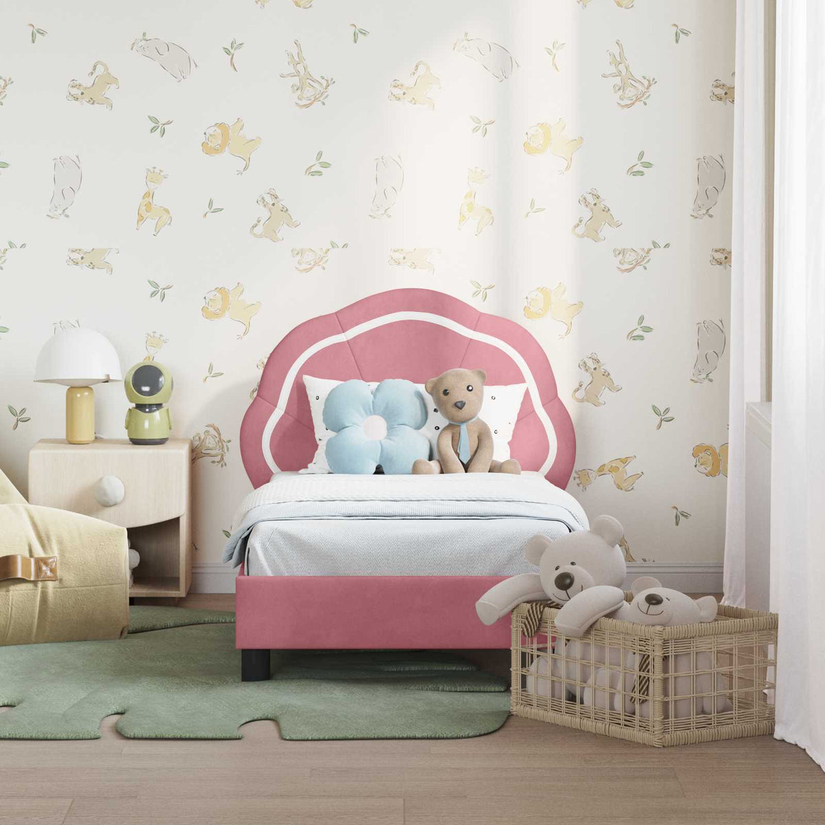 Vidaxl peuterbedframe met hoofdbord roze 70 x 140 cm fluweel