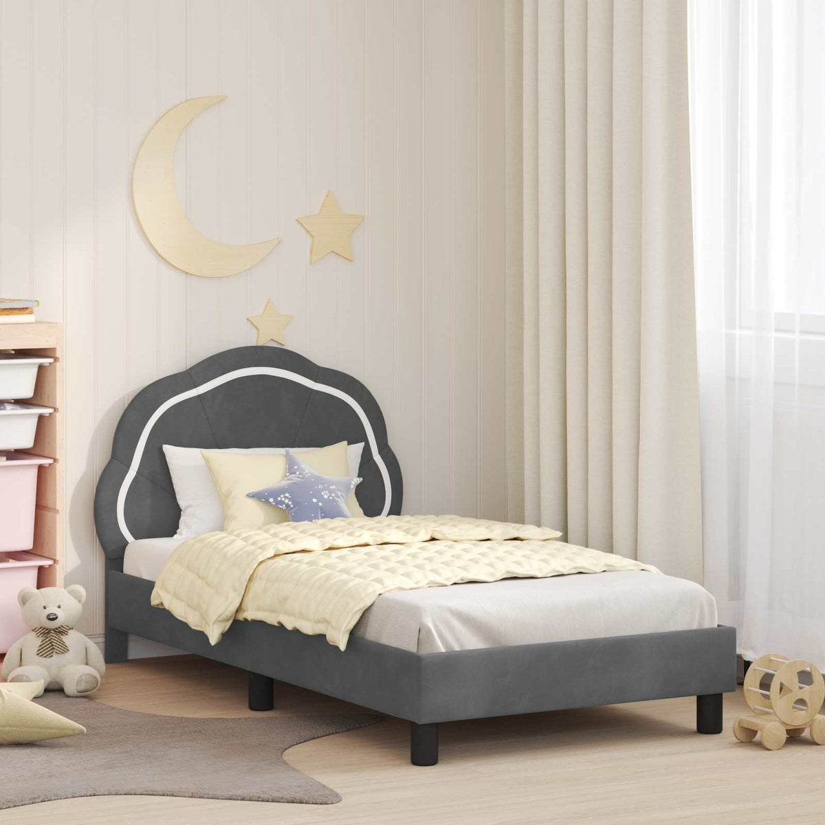 Vidaxl bedframe voor kinderen met hoofdbord donkergrijs 80 x 160 cm