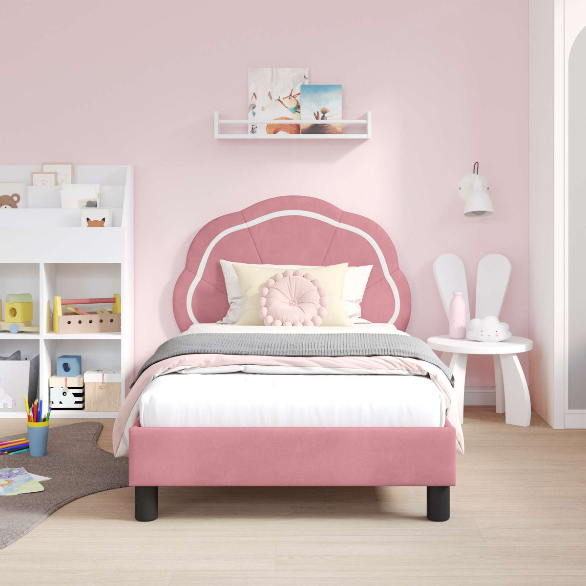 Vidaxl bedframe voor kinderen met hoofdbord roze 80 x 160 cm fluweel