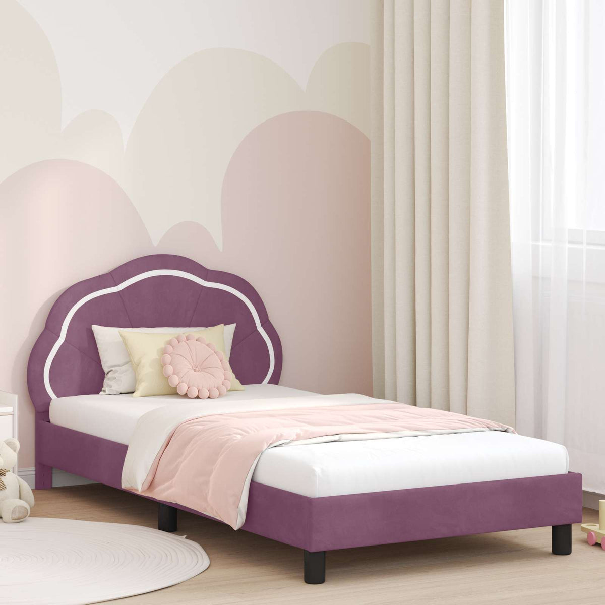 Vidaxl bedframe voor kinderen met hoofdbord paars 80 x 200 cm fluweel