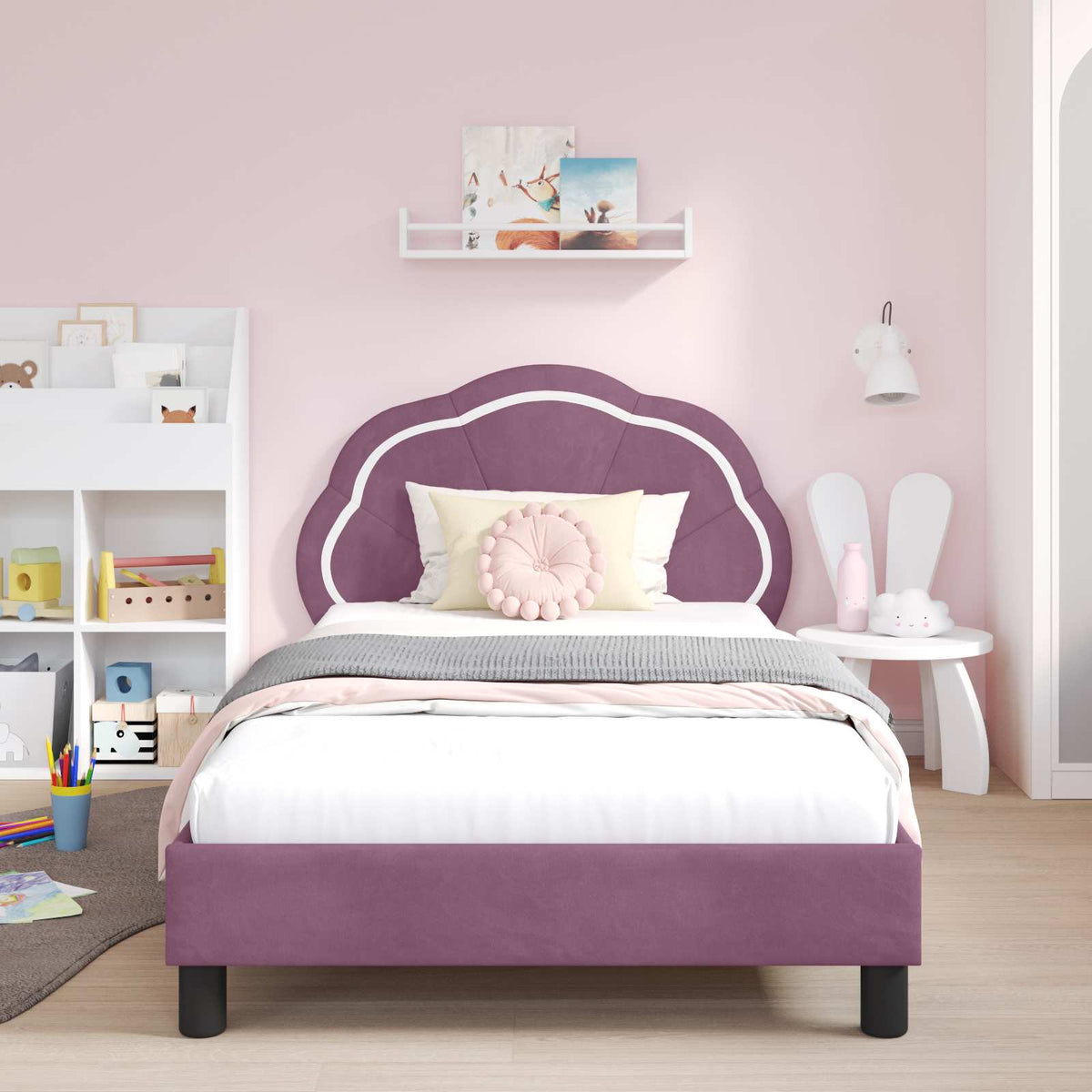 Vidaxl bedframe voor kinderen met hoofdbord paars 80 x 200 cm fluweel