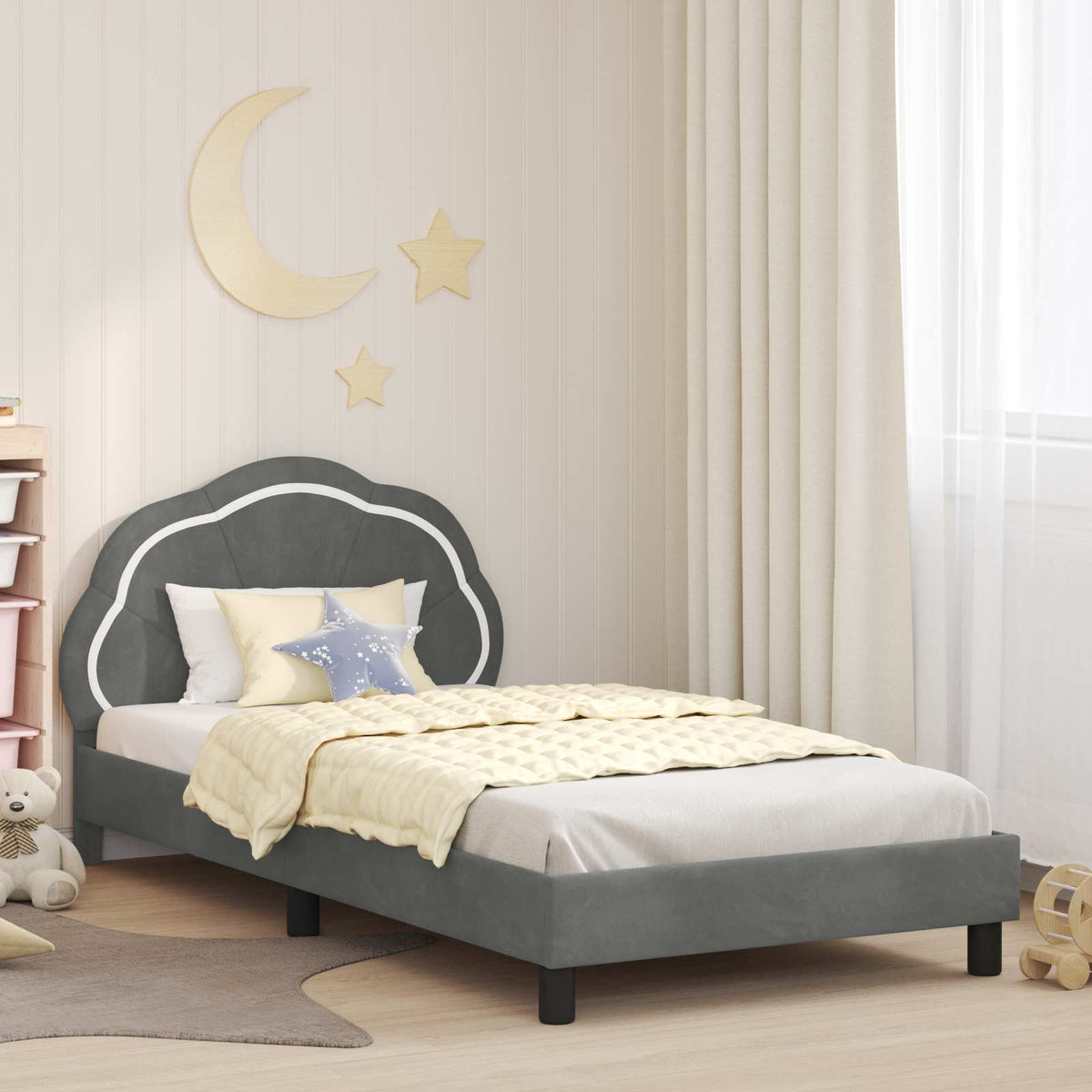 Vidaxl bedframe voor kinderen met hoofdbord donkergrijs 90 x 190 cm