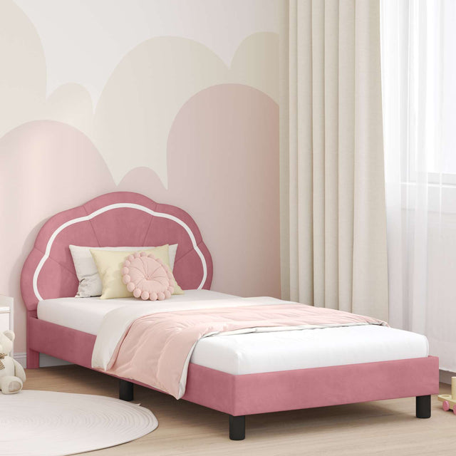 Vidaxl bedframe voor kinderen met hoofdbord roze 90 x 200 cm fluweel