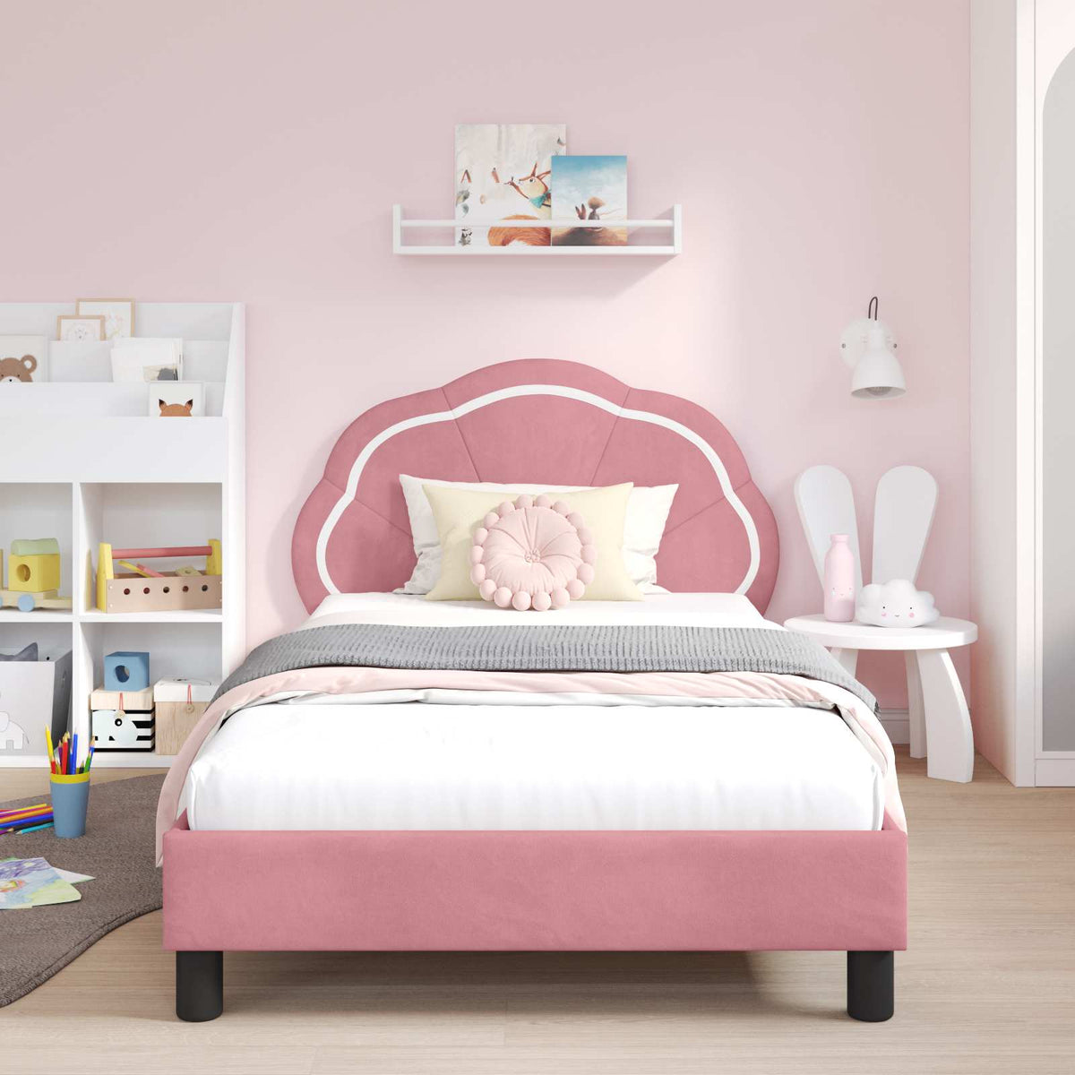 Vidaxl bedframe voor kinderen met hoofdbord roze 90 x 200 cm fluweel