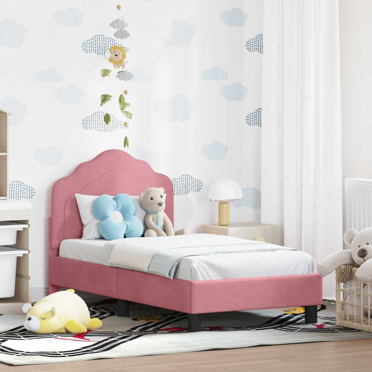 Vidaxl peuterbedframe met hoofdbord roze 70 x 140 cm fluweel