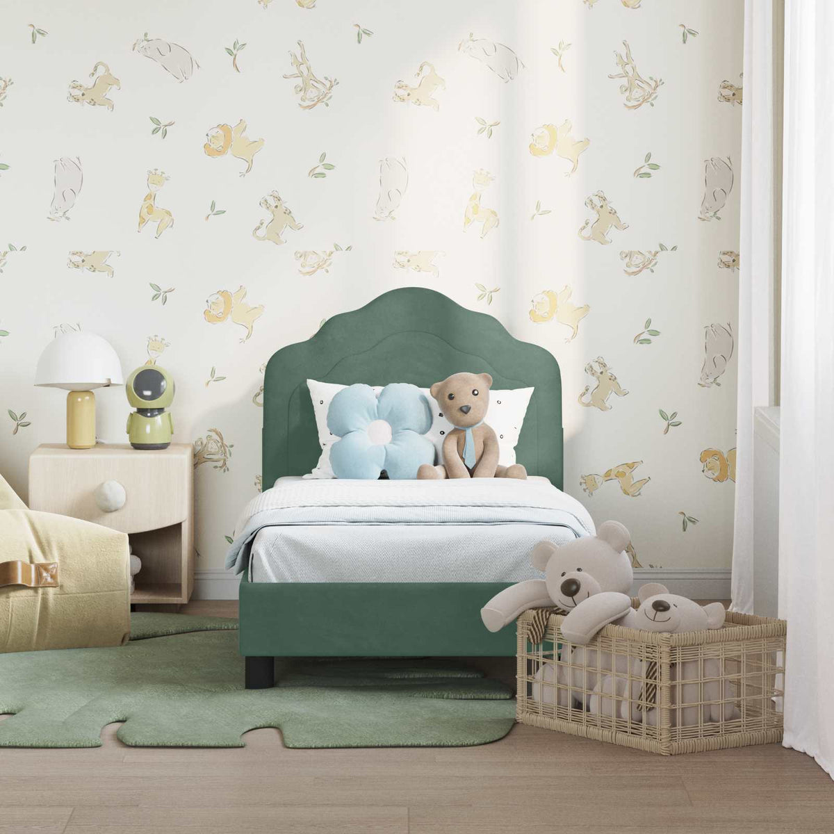 Vidaxl peuterbedframe met hoofdbord zeegroen 70 x 140 cm fluweel